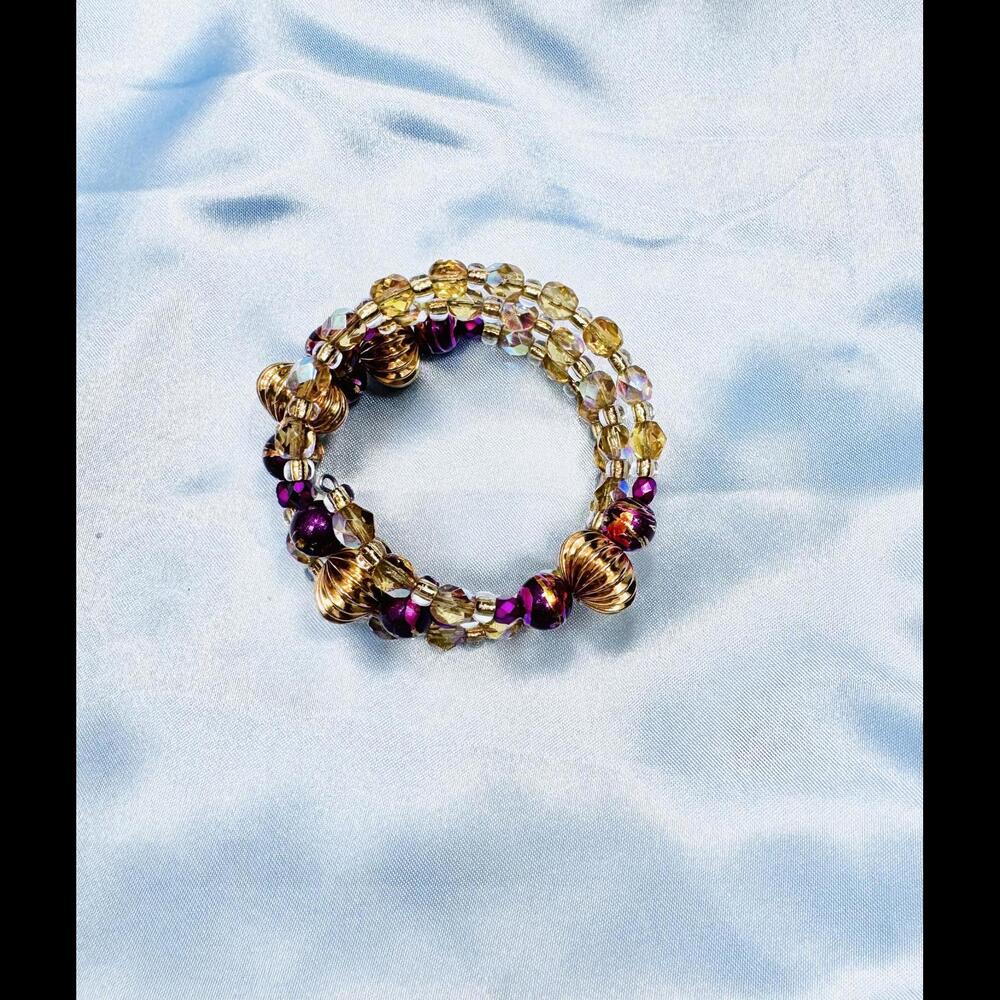 LIGHT BROWN CRYSTALS, CLEAR GLASS SEPARATORS, MIXED TONE & BEADS WRAP BRACELET - Picture 4 of 6